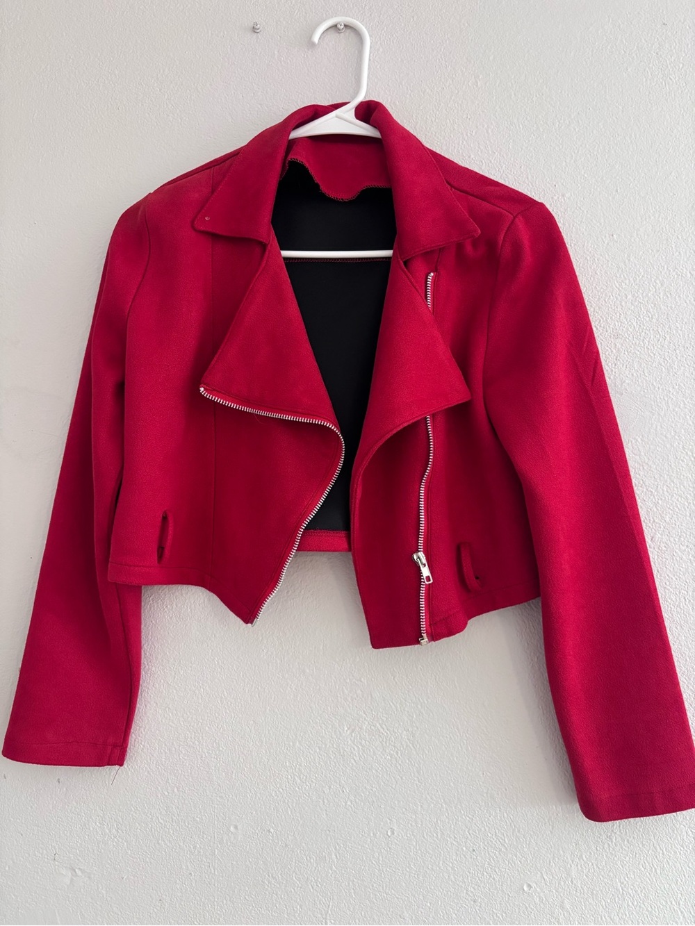Women’s Red Cropped Moto Jacket